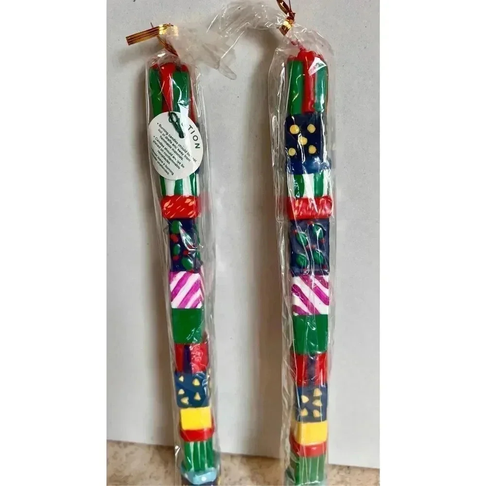 Vintage Department 56 Multi-Color Christmas Gifts Taper‎ Dinner Candle Set of 2